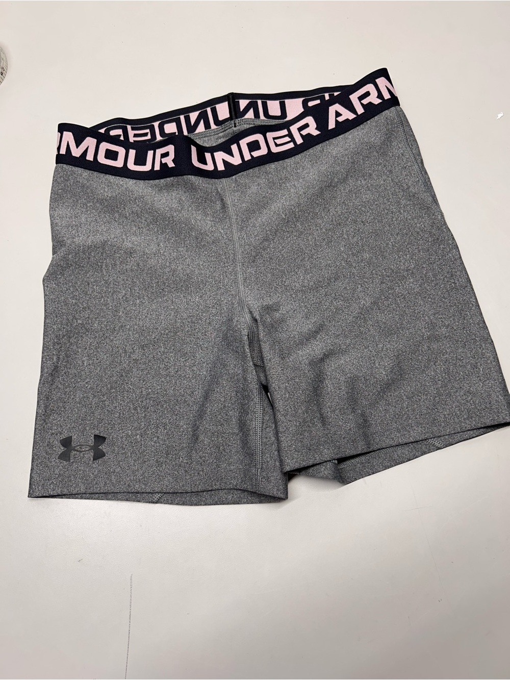 Under Armour Gray Bike Shorts with Pink Logo Waistband